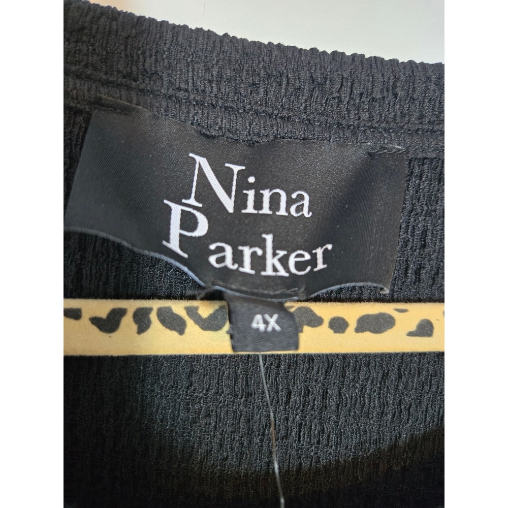 Nina Parker x Macys Womens 4X Black Beauty Crinkle Knit Boxy Top 824-CSB194BW - Picture 3 of 8